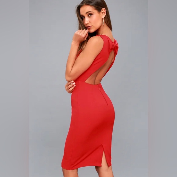Be Mine Red Open Back Midi Dress - Picture 2 of 6